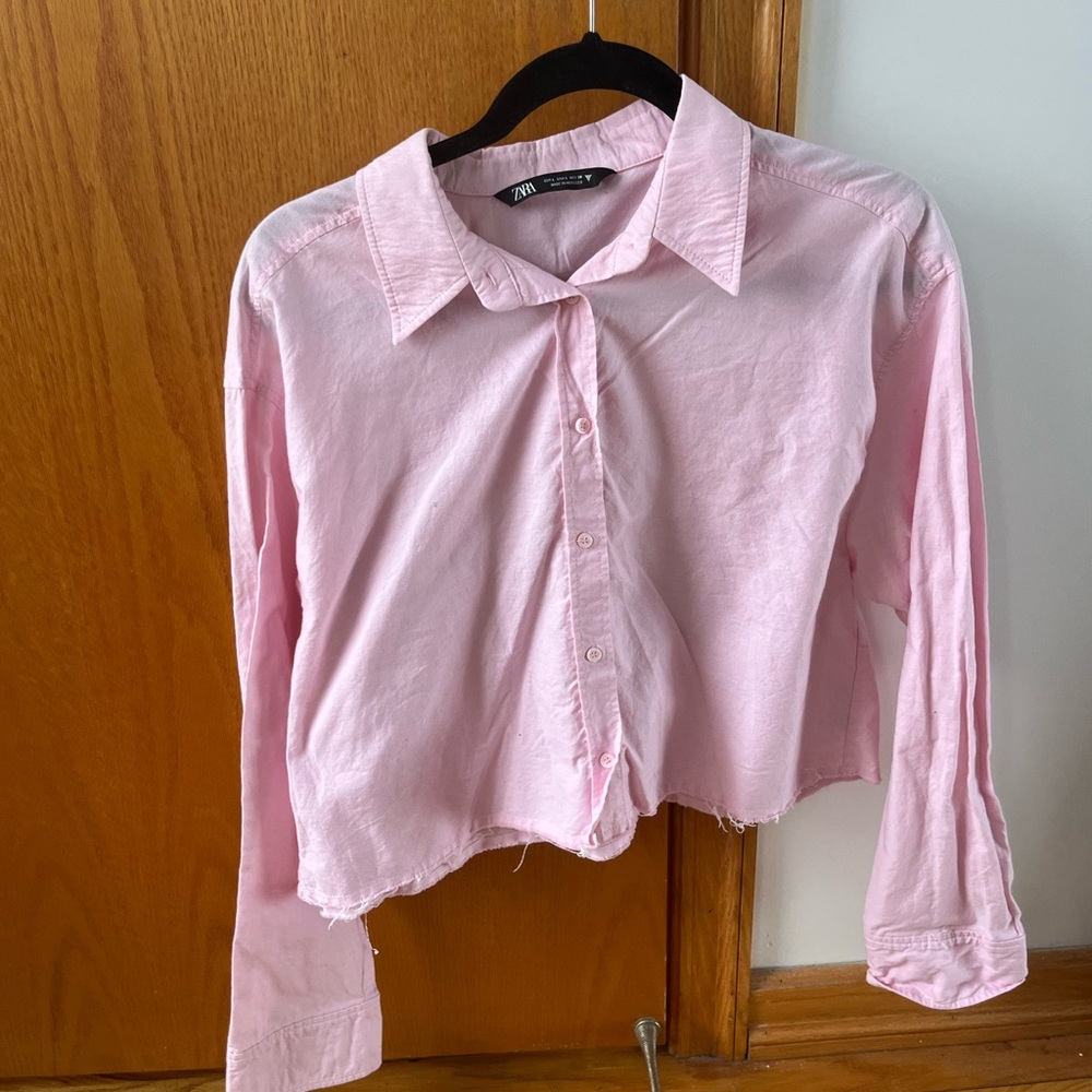 Cropped pink button down shirt Zara size L